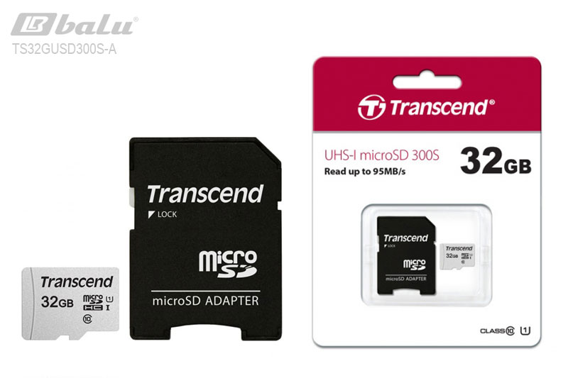 Micro-SD-card Transcend MicroSDHC 32Gb Class 10 UHS-I U-1, скорость чтения 95 Мб/сек, с адаптером.